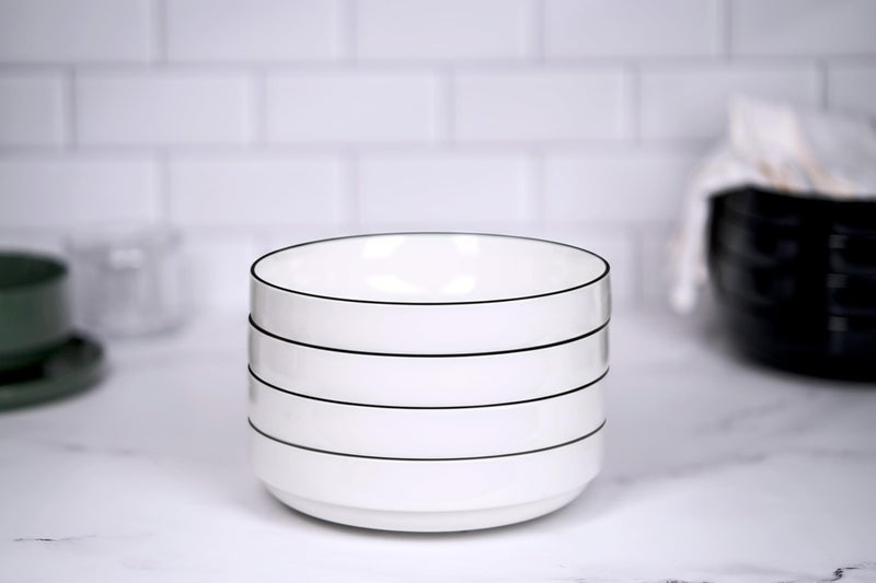 KooK Ceramic Large Pasta Bowls, Microwave and Dishwasher Safe, Great for Soups and Salads, Shallow Serving Bowls, Glossy Porcelain, 47 oz, Set of 4, French - Image 2