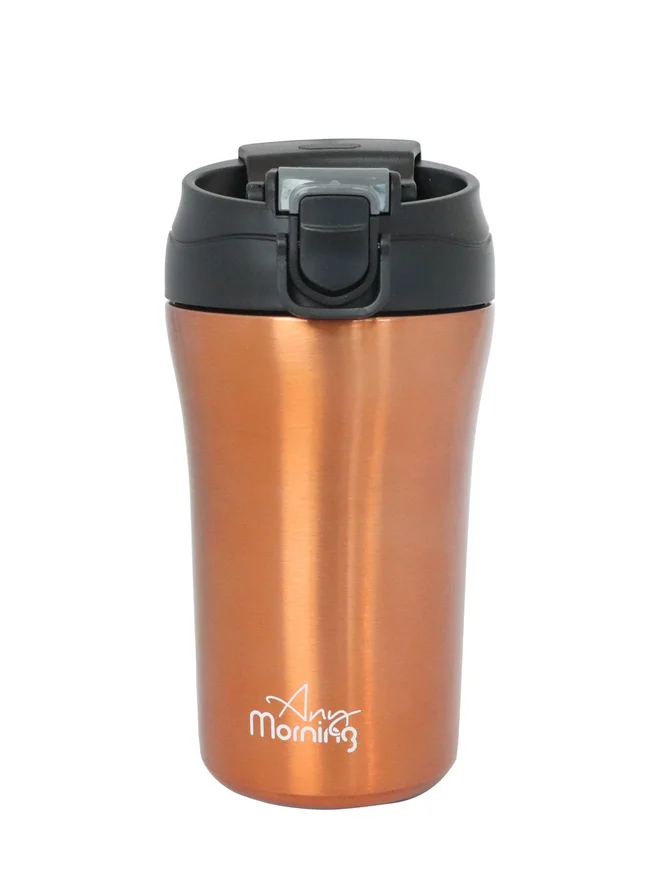 Any Morning Any Morning Insulated Stainless Steel Travel Coffee Mug with Lid and Straw 400ml Copper