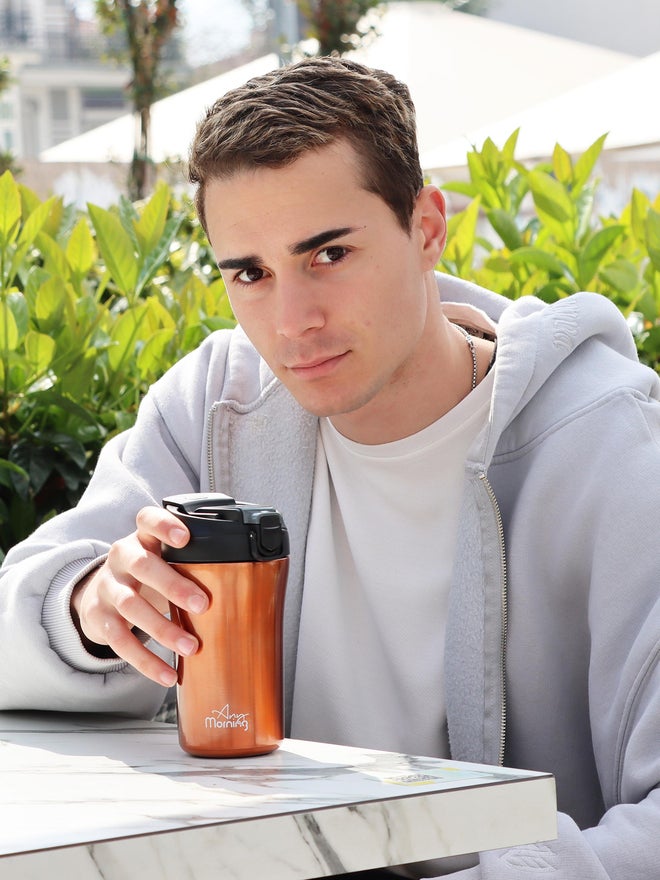 Any Morning Insulated Stainless Steel Travel Coffee Mug with Lid and Straw 400ml Copper - Image 2