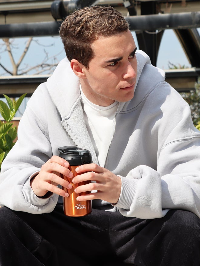 Any Morning Insulated Stainless Steel Travel Coffee Mug with Lid and Straw 400ml Copper - Image 5