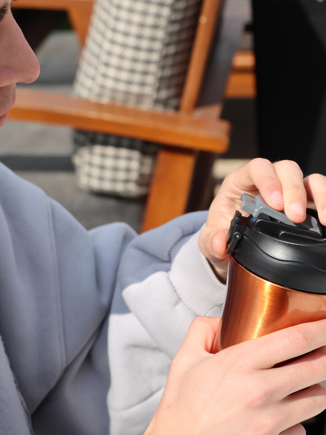 Any Morning Insulated Stainless Steel Travel Coffee Mug with Lid and Straw 400ml Copper - Image 4