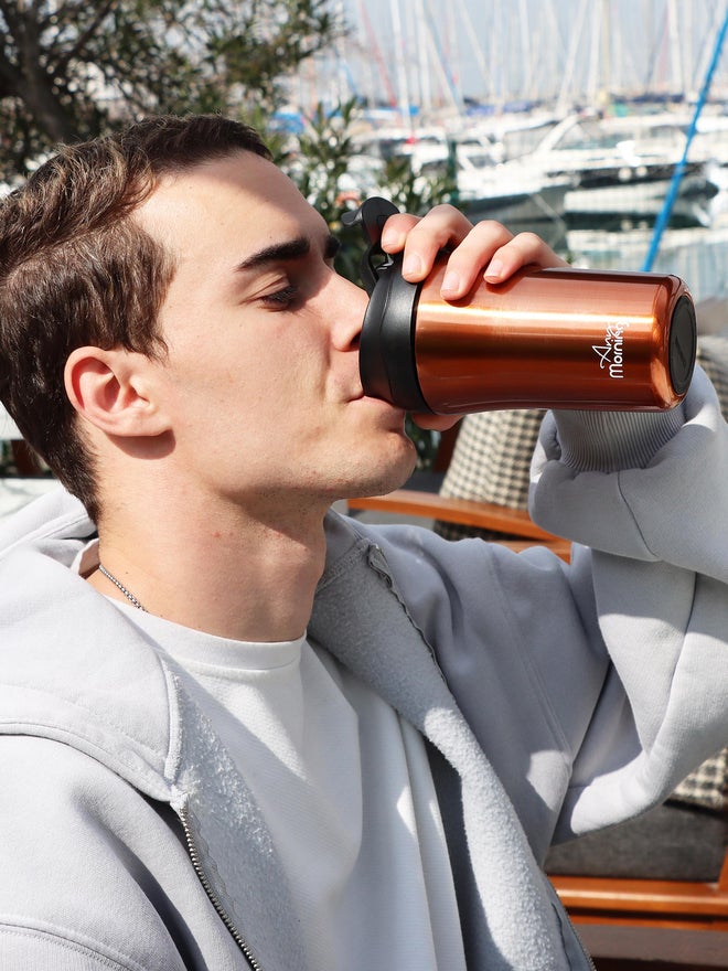 Any Morning Insulated Stainless Steel Travel Coffee Mug with Lid and Straw 400ml Copper - Image 3