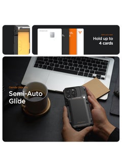 VRS Design Damda Glide Pro iPhone 16 Pro MAX Case Cover Wallet with Semi Automatic Credit Card Holder Slot [4 Cards] - Black  - Image 4