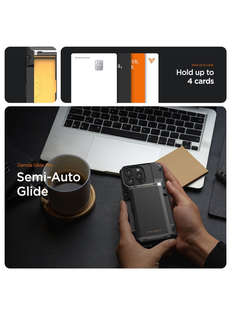 VRS Design Damda Glide Pro iPhone 16 Pro MAX Case Cover Wallet with Semi Automatic Credit Card Holder Slot [4 Cards] - Black  - Image 4