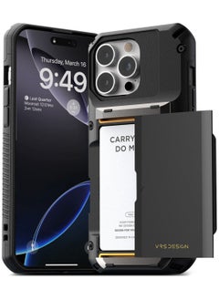 VRS Design Damda Glide Pro iPhone 16 Pro MAX Case Cover Wallet with Semi Automatic Credit Card Holder Slot [4 Cards] - Black  - Image 1