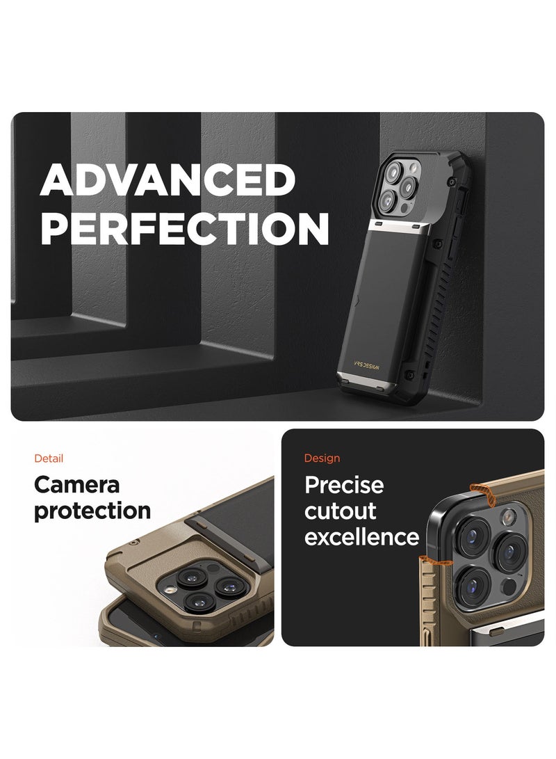 VRS Design Damda Glide Pro iPhone 16 Pro MAX Case Cover Wallet with Semi Automatic Credit Card Holder Slot [4 Cards] - Black  - Image 3