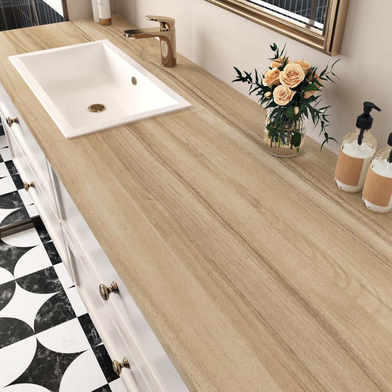 Wallercity Light Brown Wooden Wallpaper Peel and Stick Oak Wood Contact Paper for Countertops Removable Peel and Stick Wallpaper Waterproof Vinyl Wood Grain Contact Paper for Cabinet Desk 15.8x78.7 IN - Image 5