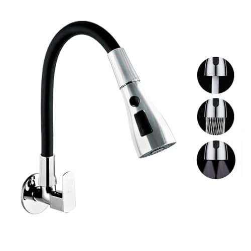 10X Brass Kitchen Sink Tap ST-45023 Flexible Neck Black Triple Flow 3 Function Shower Flow/Foam Flow/Anit Splash Wall Mount - Image 2