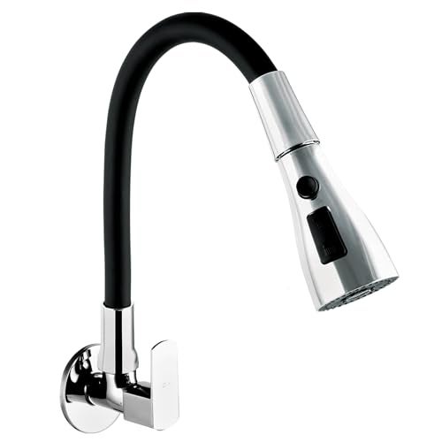 10X Brass Kitchen Sink Tap ST-45023 Flexible Neck Black Triple Flow 3 Function Shower Flow/Foam Flow/Anit Splash Wall Mount - Image 1