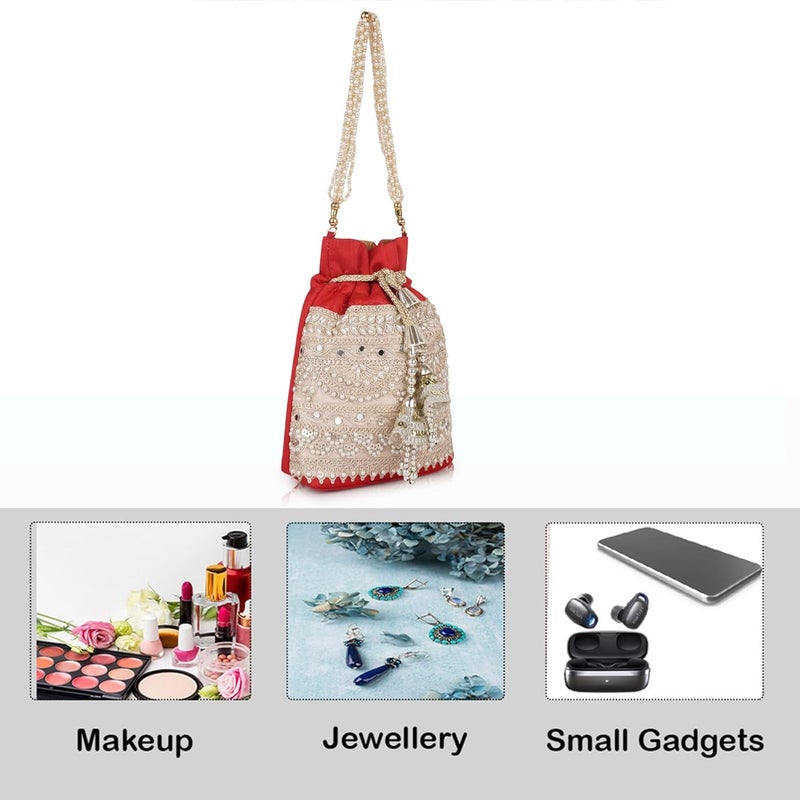 PLANX Velvet SilK Stylish Embroidery Unique Design Traditional Wedding Handheld Potli Bag For Women - Image 2