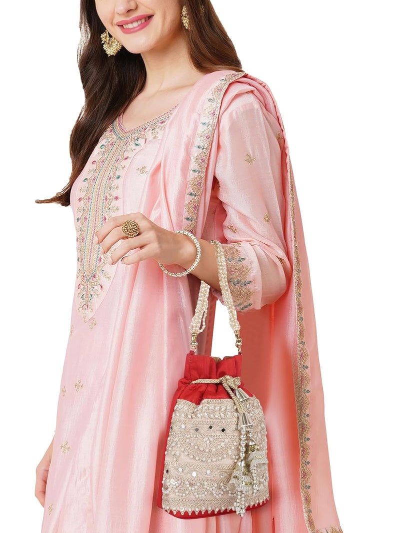PLANX Velvet SilK Stylish Embroidery Unique Design Traditional Wedding Handheld Potli Bag For Women - Image 3