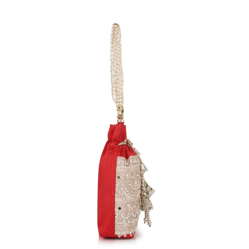 PLANX Velvet SilK Stylish Embroidery Unique Design Traditional Wedding Handheld Potli Bag For Women - Image 4