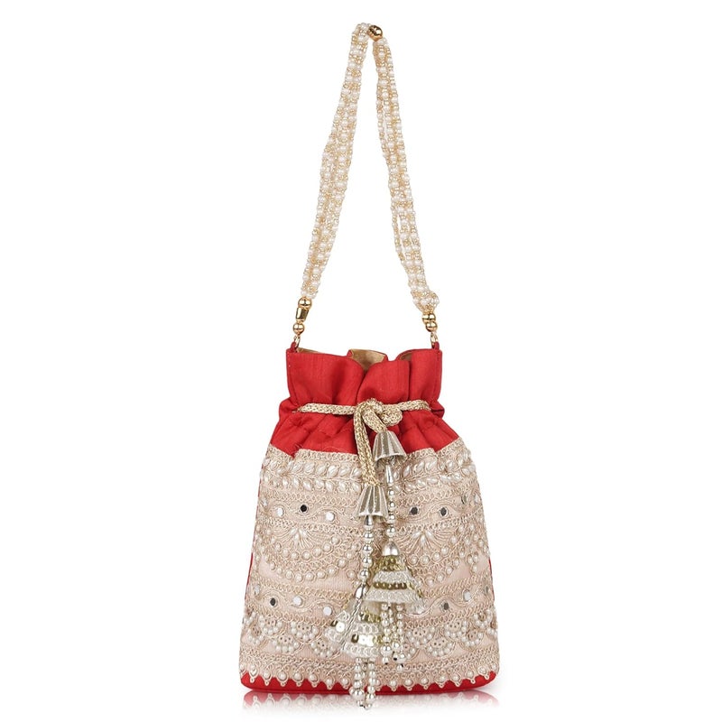 PLANX Velvet SilK Stylish Embroidery Unique Design Traditional Wedding Handheld Potli Bag For Women - Image 1