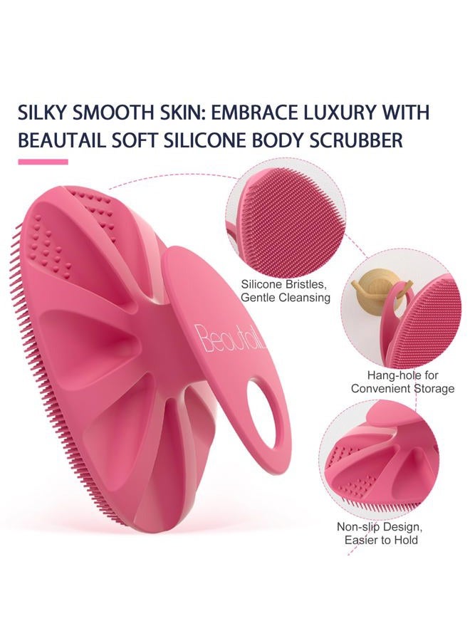 BEAUTAIL Silicone Body Scrubber Shower Bath Wash Brush Gentle Exfoliating Scrub Cleansing Loofah for Women Men Baby Sensitive Skin, Easy to Clean, Lather Nicely, More Hygienic, 1 Pack, Pink - Image 4