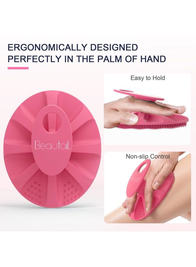BEAUTAIL Silicone Body Scrubber Shower Bath Wash Brush Gentle Exfoliating Scrub Cleansing Loofah for Women Men Baby Sensitive Skin, Easy to Clean, Lather Nicely, More Hygienic, 1 Pack, Pink - Image 5