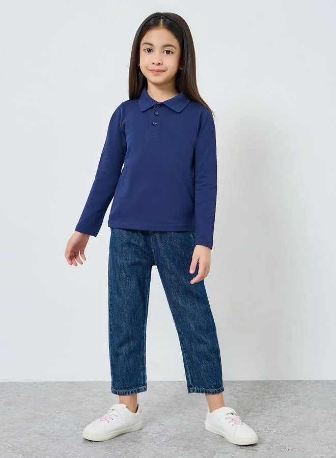 ستايلي Kids Navy Blue Long Sleeve Polo T-Shirt