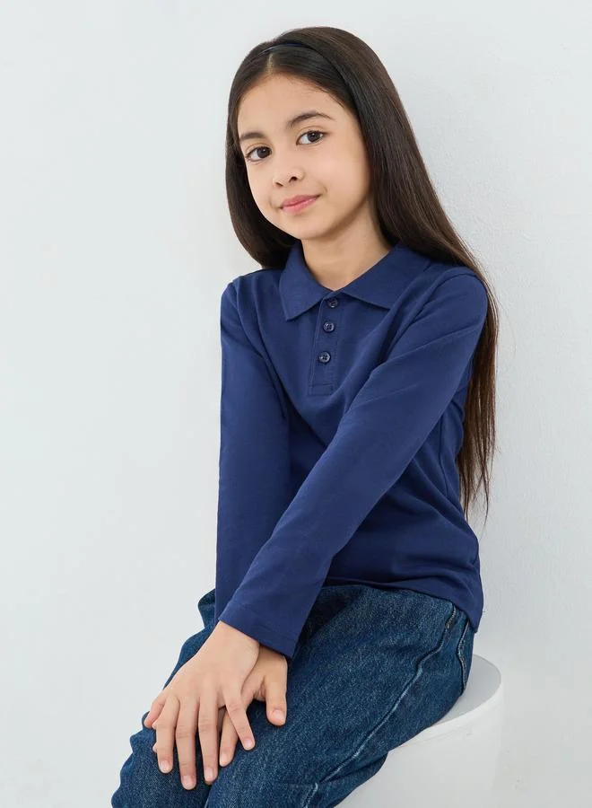 ستايلي Kids Navy Blue Long Sleeve Polo T-Shirt