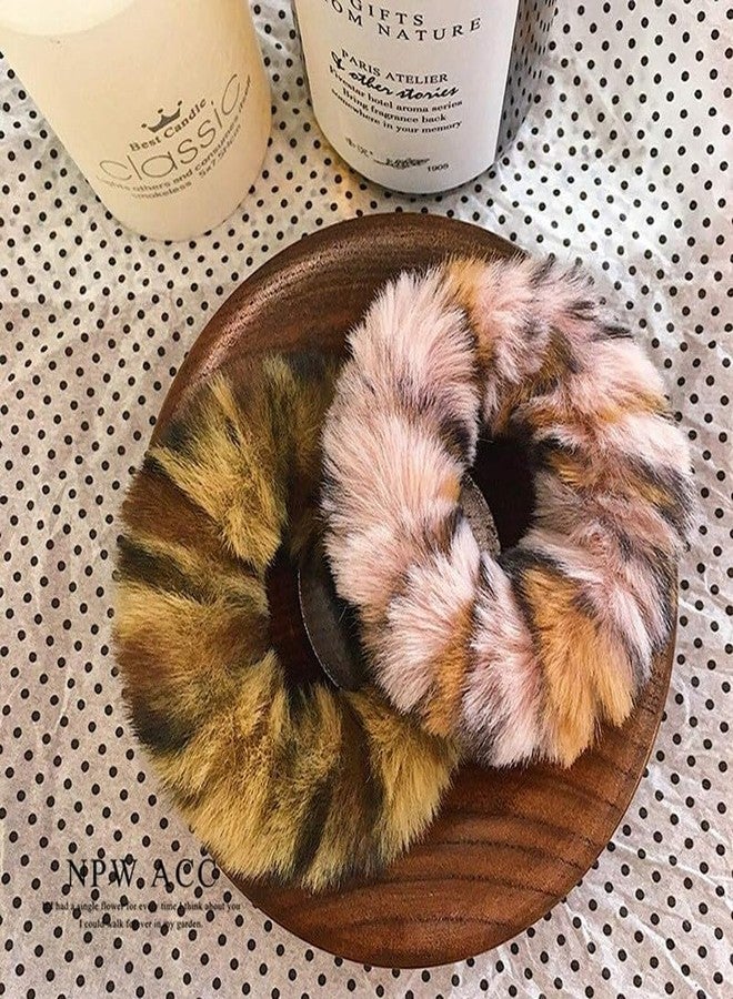 Minta 6pcs New Leopard Print Fluffy Scrunchie Faux Fur Furry Elastic Hair Ring Rope Band Tie Round Girls Scrunchies(RANDOM COLOR) - Image 2