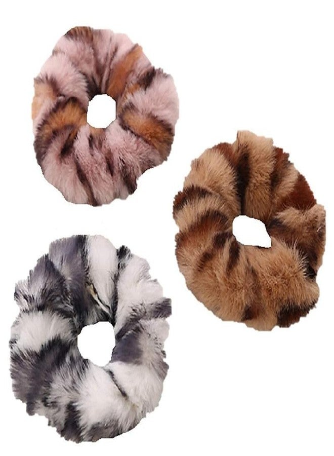 Minta 6pcs New Leopard Print Fluffy Scrunchie Faux Fur Furry Elastic Hair Ring Rope Band Tie Round Girls Scrunchies(RANDOM COLOR) - Image 3