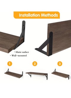 ELFSA 4pcs Rustic Wood Floating Shelves, Wall Mounted Storage Rack, Photo & Vase Display Shelf, Wall Decor, Home Decor, Aesthetics Room Decor, Storage & Organization For Bathroom, Bedroom, Living Room  - Image 5