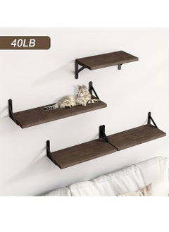 ELFSA 4pcs Rustic Wood Floating Shelves, Wall Mounted Storage Rack, Photo & Vase Display Shelf, Wall Decor, Home Decor, Aesthetics Room Decor, Storage & Organization For Bathroom, Bedroom, Living Room  - Image 4