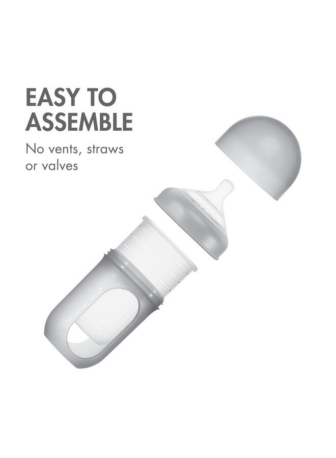 بون زجاجات الرضاعة القابلة لإعادة الاستخدام من Boon Nursh المصنوعة من السيليكون - حلمة متوسطة التدفق - جراب وحلمة من السيليكون لزجاجات الرضاعة - أساسيات تغذية الطفل - رمادي - من 3 إلى 6 أشهر - 3 قطع - 8 أونصة - Image 2