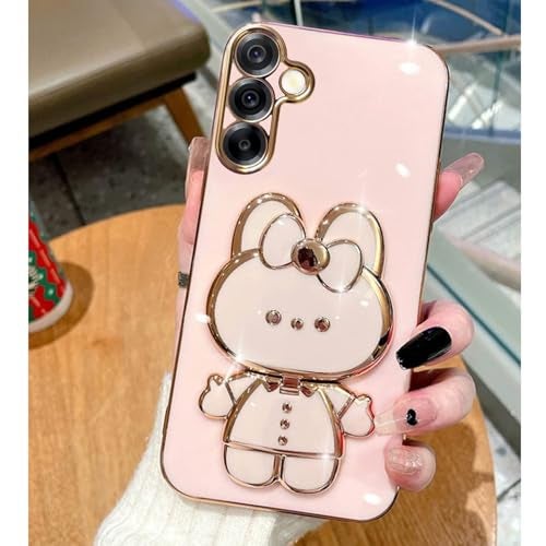 KC Back Cover for Samsung Galaxy A17 5G - Hidden Bunny Mirror Folding Bracket Kickstand Electroplated Soft Silicone Camera Protection Case - Pink - Image 1