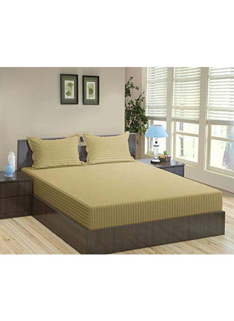 HOTEL COLLECTION Stripe Brown Single Fitted Sheet 90 x 190 cm with Single Pillow Case