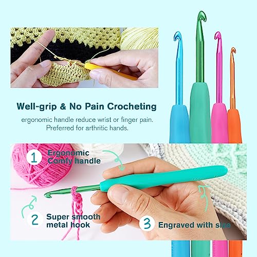 YOJOB Crochet Hooks Set (12 Sizes), Super Smooth 2.0mm-8.0mm Ergonomic Soft Grip Crochet Needle Kit with Accessories and Crochet Case - Image 4