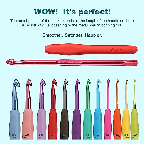 YOJOB Crochet Hooks Set (12 Sizes), Super Smooth 2.0mm-8.0mm Ergonomic Soft Grip Crochet Needle Kit with Accessories and Crochet Case - Image 3