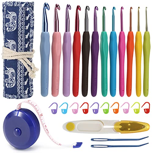 YOJOB Crochet Hooks Set (12 Sizes), Super Smooth 2.0mm-8.0mm Ergonomic Soft Grip Crochet Needle Kit with Accessories and Crochet Case - Image 1