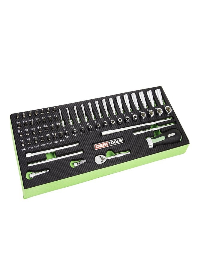 أو إي إم تولز مجموعة مقابس OEMTOOLS 23997، 64 قطعة، مجموعة أدوات ميكانيكية بمحرك 1/4 بوصة، مجموعة مفاتيح مقبس مطلية بالكروم الصلب، مقابس مانعة للانزلاق، مجموعة سقاطة وملحقات للمساحات الضيقة - Image 1