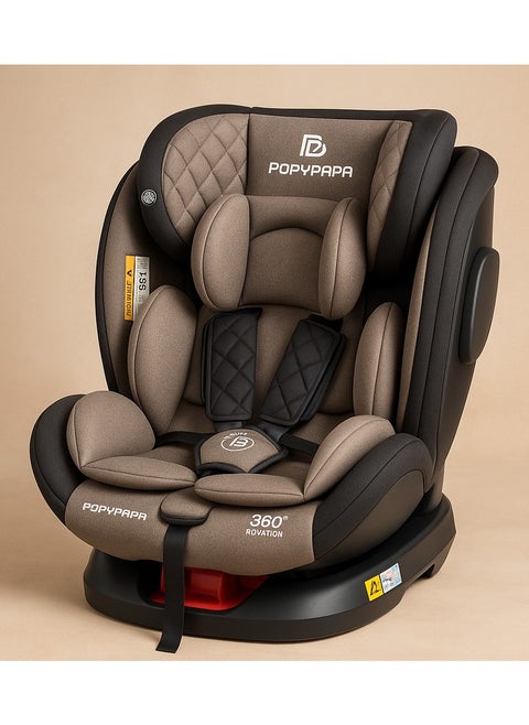 Popypapa three-stage car seat, load capacity from 0 to 36 kg, ISO FIX feature, and 360-degree rotation (code CB836) KHAKI