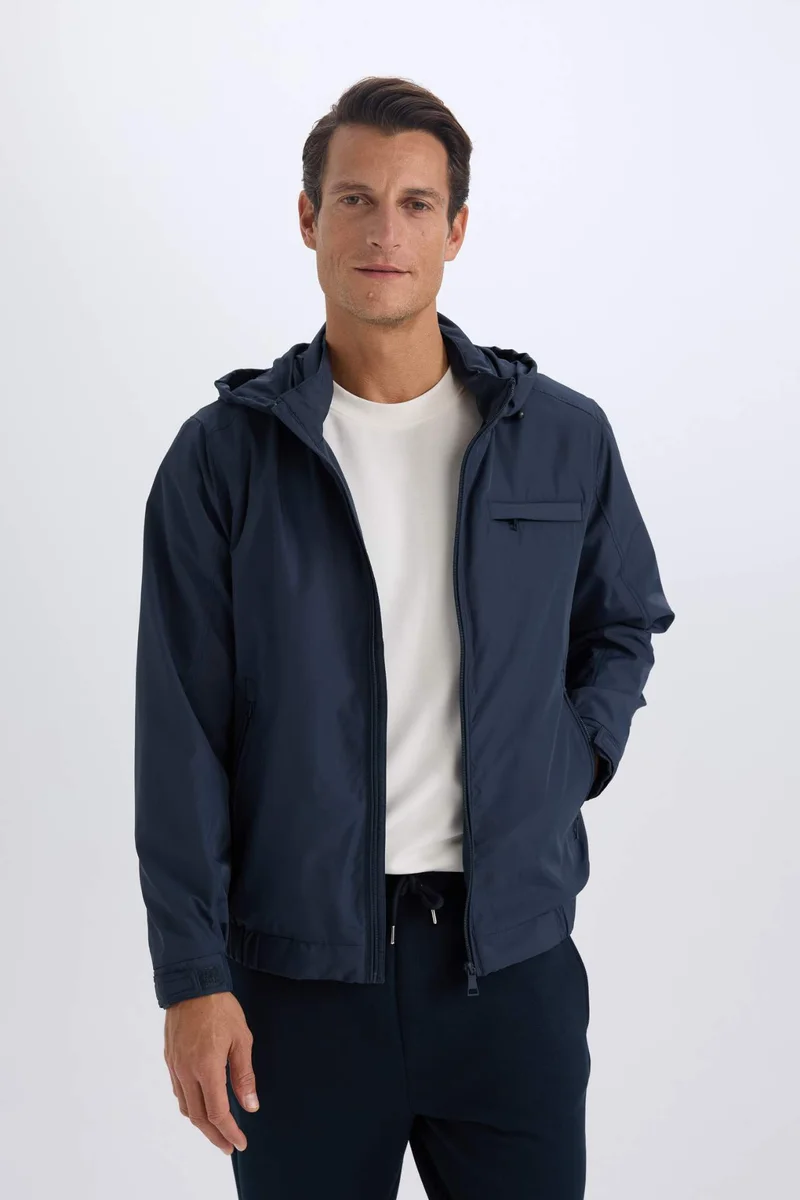 ديفاكتو Regular Fit Stand Collar Cotton Lined Zippered Waterproof Jacket