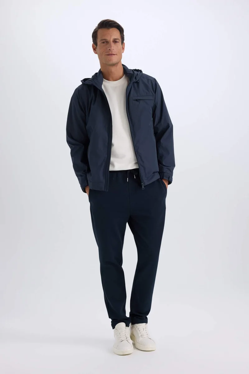 ديفاكتو Regular Fit Stand Collar Cotton Lined Zippered Waterproof Jacket