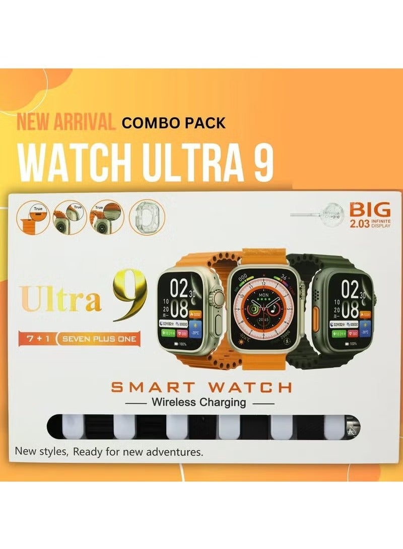 Ultra 9-in-1 Smartwatch Set with Bluetooth Calling, Air Buds Pro, 7 Interchangeable Straps, Protective Cover & Wireless Charger – All-in-One Fitness Tracker with Heart Rate Monitor & Premium Accessories  - Image 4