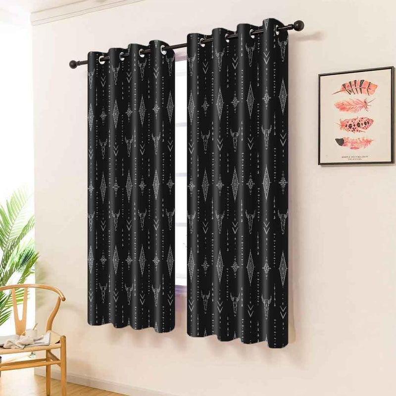 Ahbewin Tribal Aztec Print Window Strtain Planels 2 Pack Bull Skull Tribal Boho Design Aztec نمط الغرفة الستائر النافذة لغرفة المعيشة 52x63 بوصة Cllsah593 - Image 2