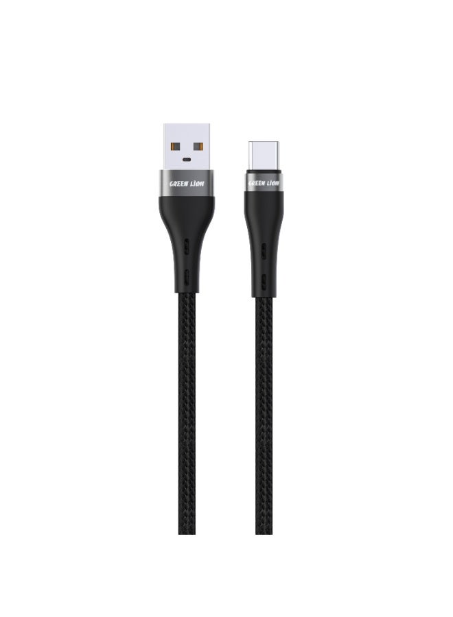 GREEN LION 2m Braided USB-A to USB-C Cable, Tangle Free, 10000 Bends Supporting 15W Fast Charging, 480Mbps Transfer Speed, A to C Cable, Type-A to Type-C Cable for Charge & Sync - Black