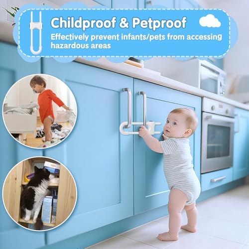 Modacraft 15 Pcs Sliding Cabinet Latches, U Shaped Cabinet Door Locks, Baby Cabinet Safety Latches for Baby Proofing, No Drilling Tool-Free Installation Easy to Use for Knobs or Handle Double Door - Image 3