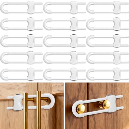 Modacraft 15 Pcs Sliding Cabinet Latches, U Shaped Cabinet Door Locks, Baby Cabinet Safety Latches for Baby Proofing, No Drilling Tool-Free Installation Easy to Use for Knobs or Handle Double Door - Image 1