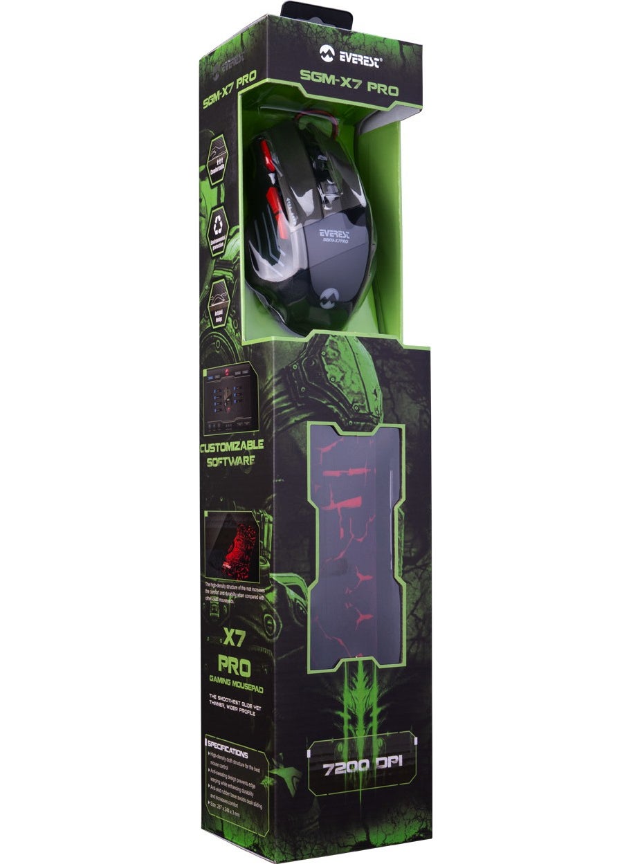 Everest - SGM-X7 PRO Silver 2in1 7200dpi Macro Gaming Mouse +Gaming Mouse Pad - Image 1