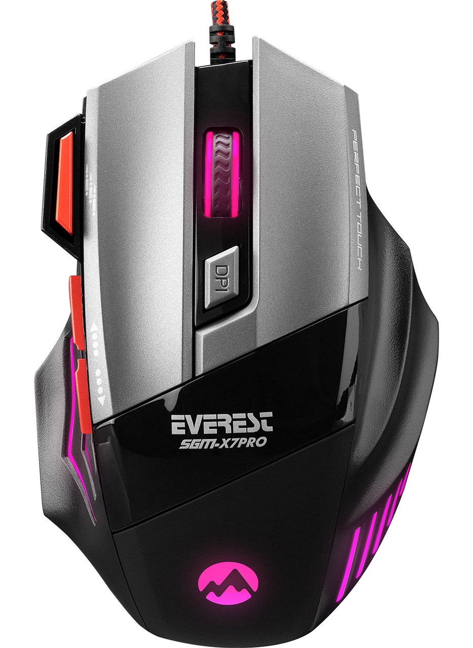 Everest - SGM-X7 PRO Silver 2in1 7200dpi Macro Gaming Mouse +Gaming Mouse Pad - Image 1