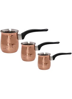 Master Gold Turkish Coffee Pot Set of 3 250ml/450ml/600ml Stainless Steel with High Quality Exterior Copper Coating | Coffee Warmer with Heat Insulation Handle | Turkish Coffee Pot  - Image 1