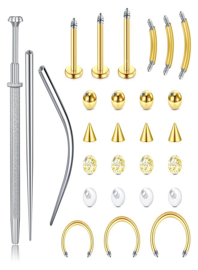 VCMART Gold Mix Style Piercing Kit for Cartilage Tragus Helix Nose Septum Lip Labret Belly Eyebrow Rook Daith Conch Piercing with Piercing Taper Ball Grabber Tool for Changing Jewelry Replacement - Image 1