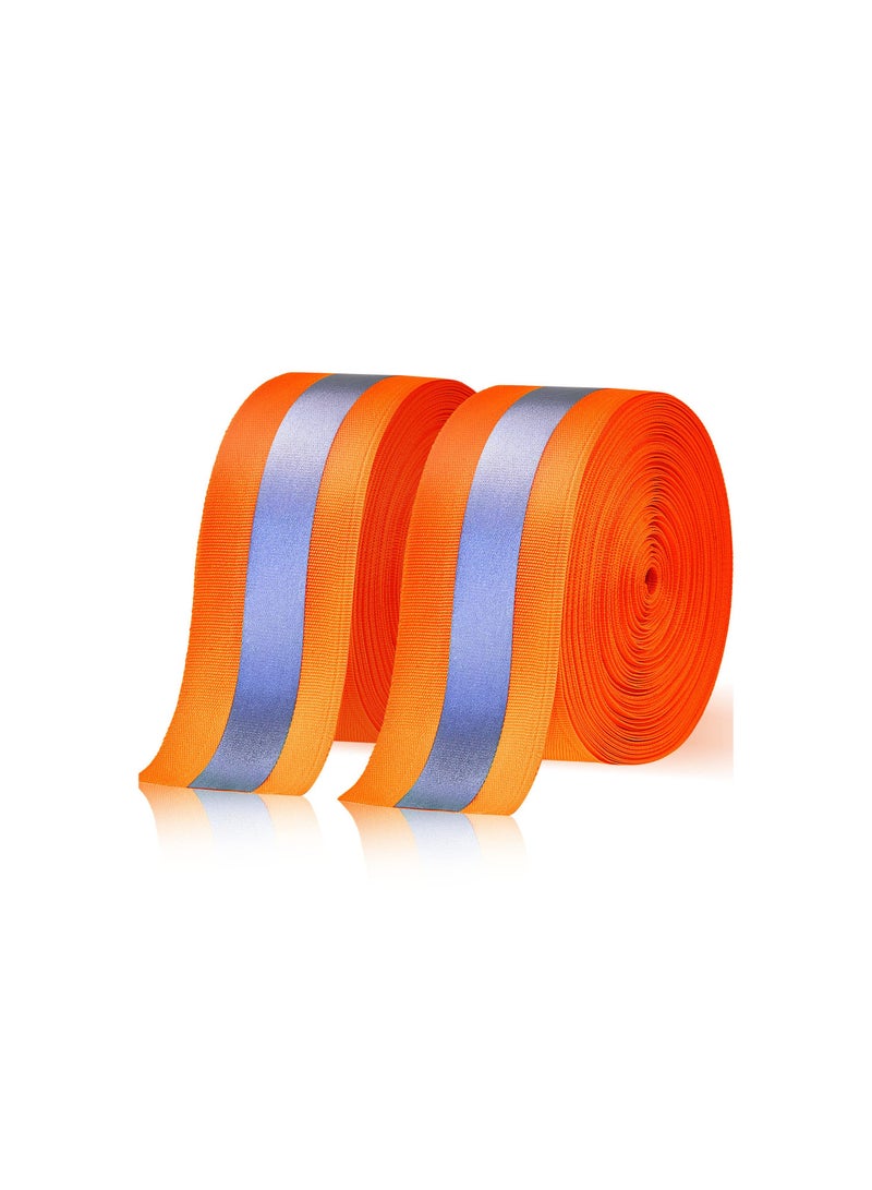 Traffic Warning Tape, 2 Roll High Visibility Reflective Fabric Stripe Webbing Ribbon DIY Sew On Fabric Tape Trim Strip for Warning Safety Trim on Vest Belt Jacket Bag Pants Shoes 5 Meters Orange - Image 1