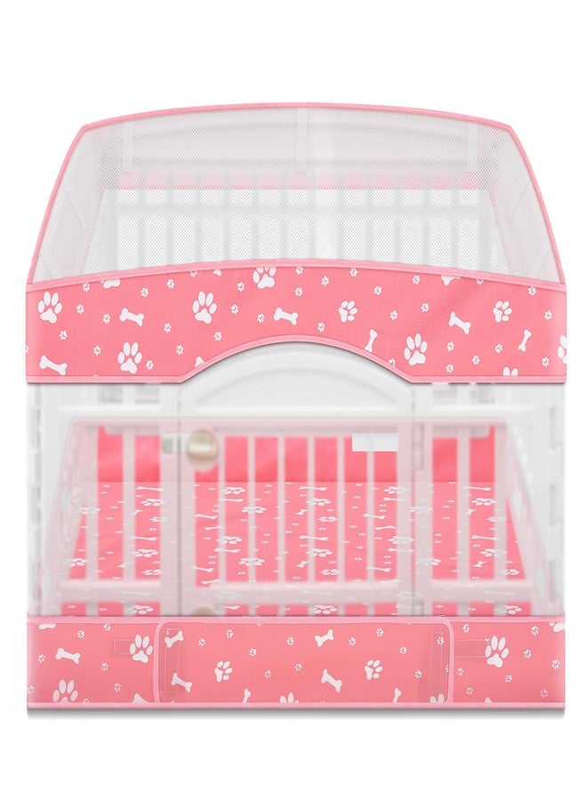 غطاء قفص لعب الكلاب SilTriangle (عبوة من قطعتين) مع وسادة سفلية، مناسب لقفص لعب الحيوانات الأليفة ذي 4 ألواح مقاس 36 بوصة، غطاء قفص للكلاب، حصيرة تمارين للجراء، قابل لإعادة الاستخدام والغسل، تصميم بحلقة وشريط، قفص اللعب غير متضمن (وردي) - Image 1