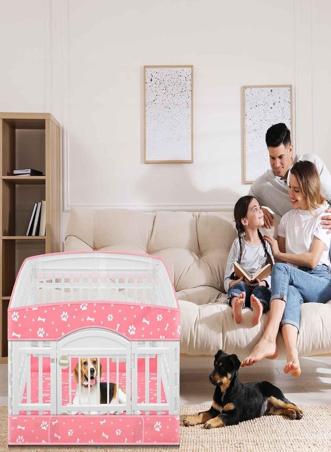 غطاء قفص لعب الكلاب SilTriangle (عبوة من قطعتين) مع وسادة سفلية، مناسب لقفص لعب الحيوانات الأليفة ذي 4 ألواح مقاس 36 بوصة، غطاء قفص للكلاب، حصيرة تمارين للجراء، قابل لإعادة الاستخدام والغسل، تصميم بحلقة وشريط، قفص اللعب غير متضمن (وردي) - Image 3