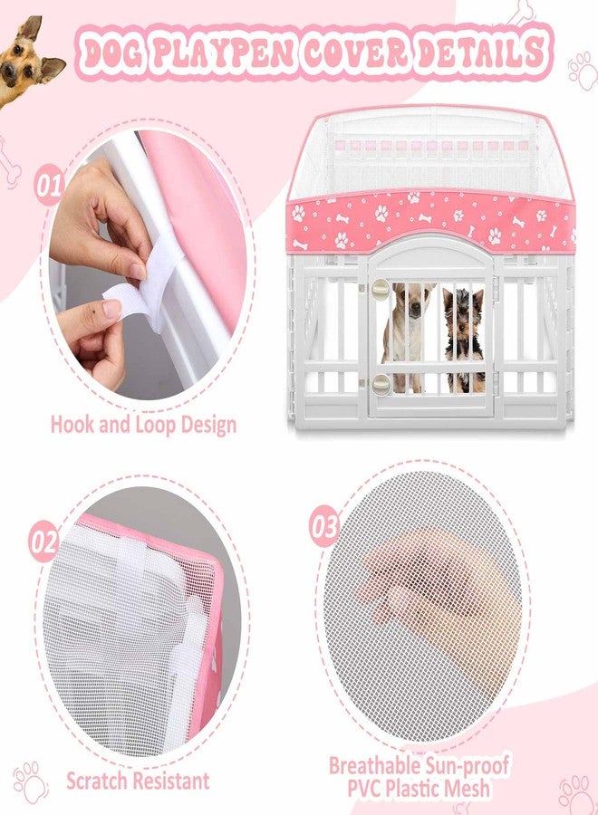غطاء قفص لعب الكلاب SilTriangle (عبوة من قطعتين) مع وسادة سفلية، مناسب لقفص لعب الحيوانات الأليفة ذي 4 ألواح مقاس 36 بوصة، غطاء قفص للكلاب، حصيرة تمارين للجراء، قابل لإعادة الاستخدام والغسل، تصميم بحلقة وشريط، قفص اللعب غير متضمن (وردي) - Image 4