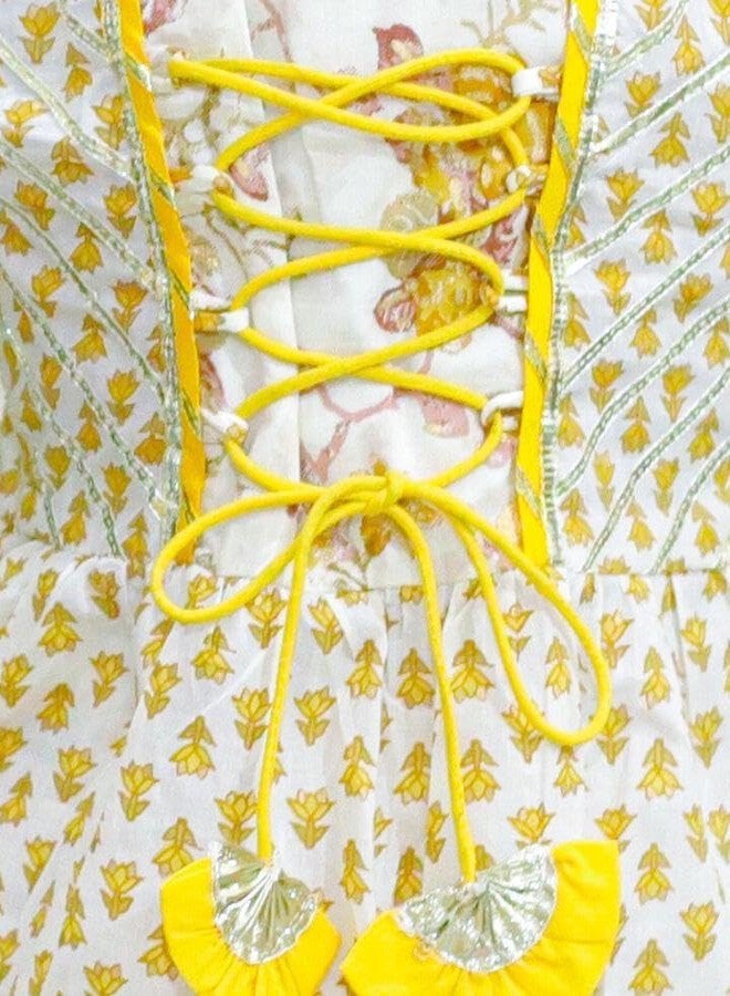 BAMBOOLOGY بدلة دُوري بنمط بلوك مطبوع من القطن الخالص للفتيات الصغيرات | أصفر (7-8 سنوات) - Image 4