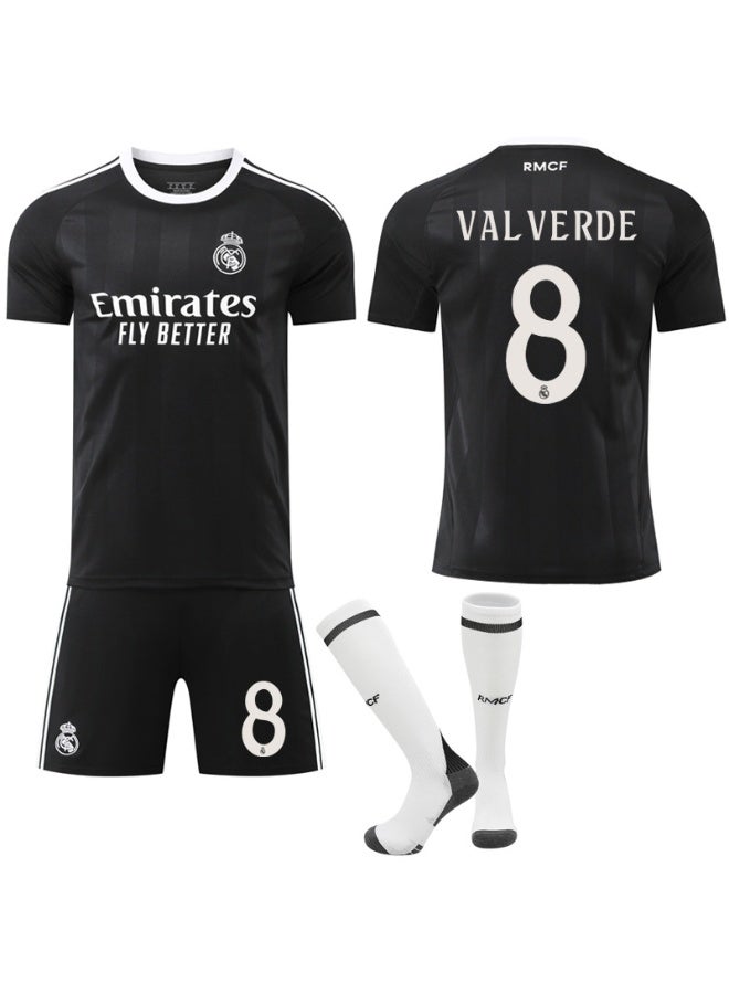 Real Madrid 2025-2026 season #8 VALVERDE black training football jersey shorts socks set children's size and adult size, a gift for fans and friends - Image 1